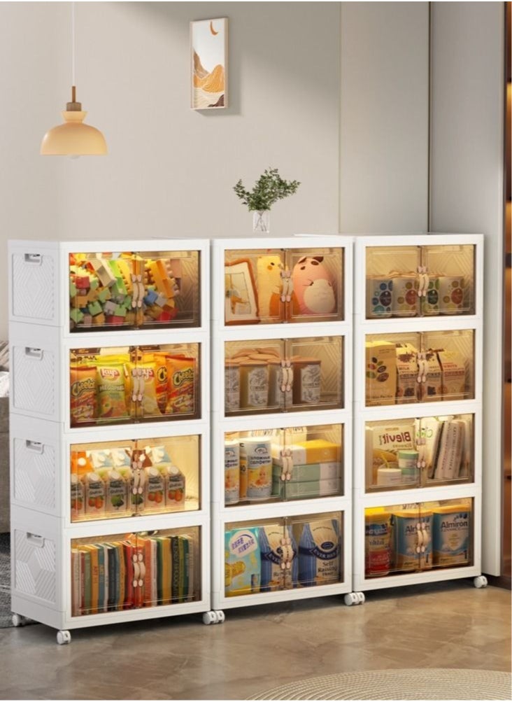 Mu Ma Ren - 2 layers Folding Storage Cabinet, Transparent Plastic with Pulley, Clothing， Shoes, Hats and Bags Storage Cabinet,Coffee, Milk, Drinks, Snacks Storage box,with Four Wheels - Image 1
