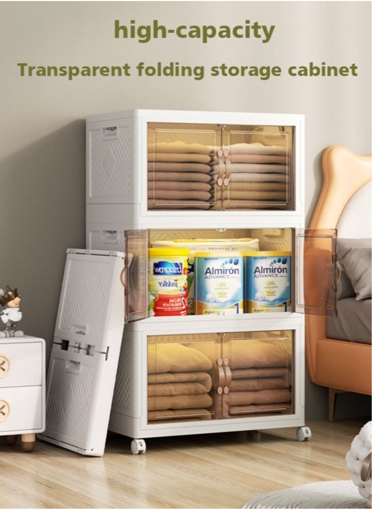Mu Ma Ren - 2 layers Folding Storage Cabinet, Transparent Plastic with Pulley, Clothing， Shoes, Hats and Bags Storage Cabinet,Coffee, Milk, Drinks, Snacks Storage box,with Four Wheels - Image 1