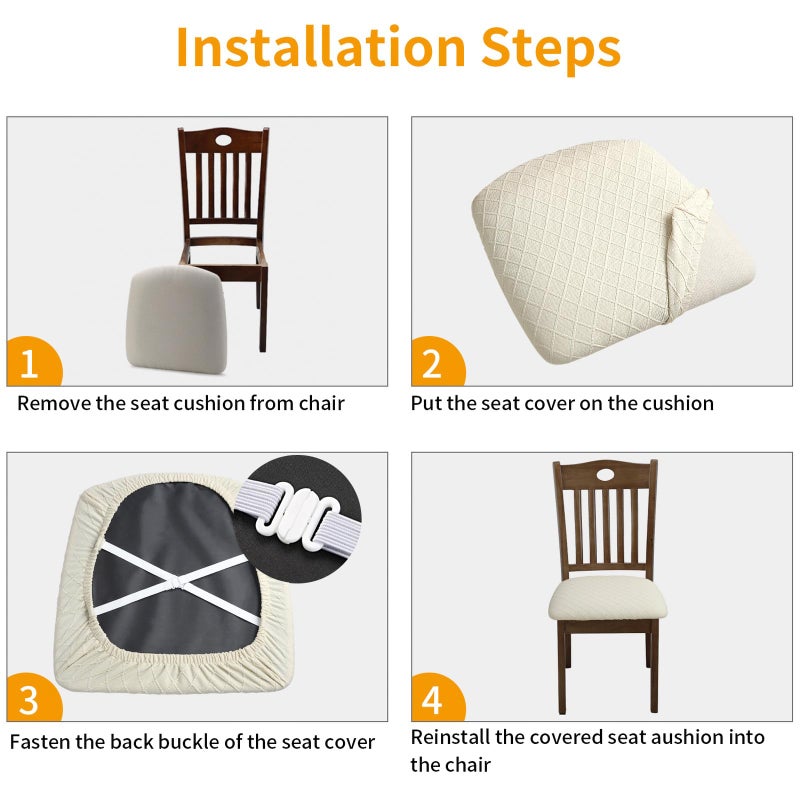 Fuloon Stretch Jacquard Chair Seat Covers Set of 4, Removable Washable Dining Chair Covers Anti-Dust Dining Room Chair Covers Seat Cushion Slipcovers (4, Beige) - Image 5
