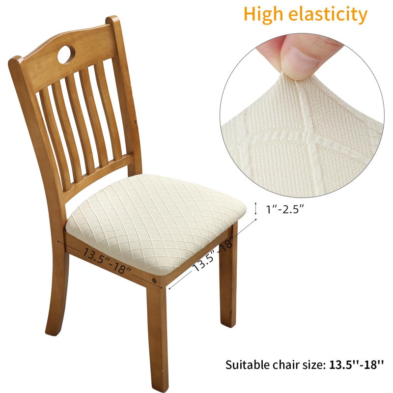 Fuloon Stretch Jacquard Chair Seat Covers Set of 4, Removable Washable Dining Chair Covers Anti-Dust Dining Room Chair Covers Seat Cushion Slipcovers (4, Beige) - Image 3