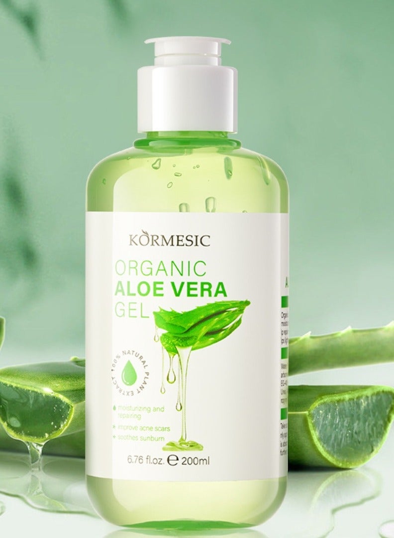 Kormesic جل الصبار العضوي ، جل الصبار للوجه ، سريع الامتصاص يرطب بعمق جل الصبار النقي ، مرطب بعمق ، مغذي بعد العناية بالبشرة من الشمس ، مرطبات الجسم بعد التعرض للشمس ، جل مهدئ 200 مل - Image 1