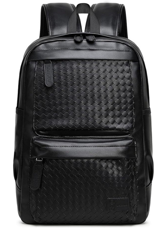 Rahala GLD116 Water Resistant Woven Leather 15.6-Inch Laptop Casual Backpack- Black  - Image 1