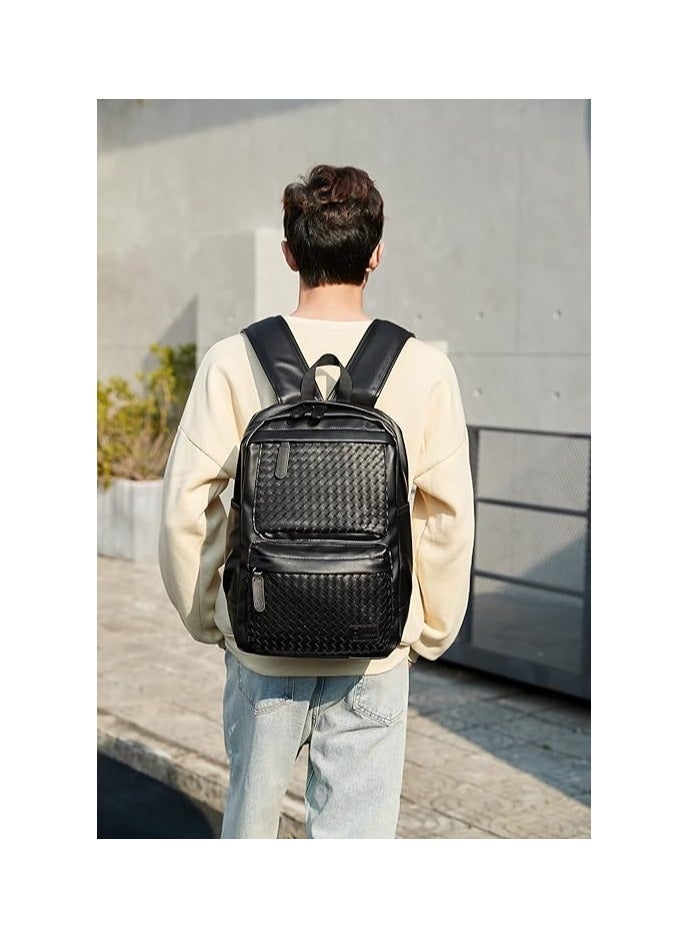 Rahala GLD116 Water Resistant Woven Leather 15.6-Inch Laptop Casual Backpack- Black  - Image 2