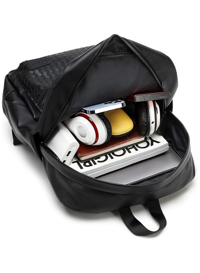 Rahala GLD116 Water Resistant Woven Leather 15.6-Inch Laptop Casual Backpack- Black  - Image 5