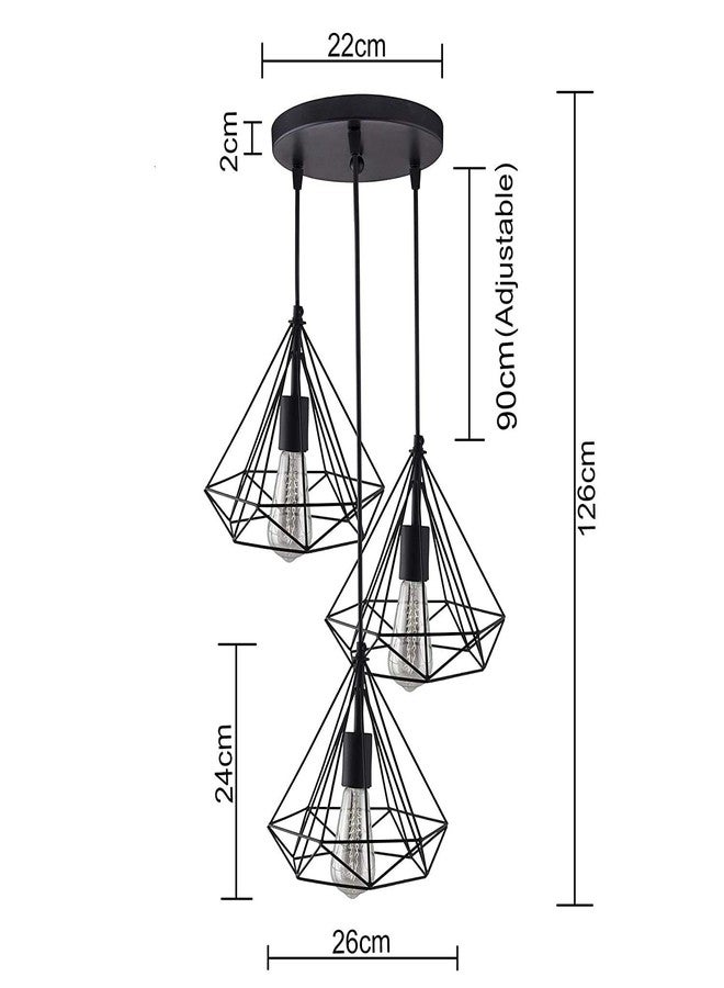 SINOMAN Black Round Cluster Hanging Lights for Living Room/Lights for Ceiling/Hanging Lamps for Home Decoration/Decorative Hanging Lights,Metal (Diamond Tripple, with Bulb) - Image 3