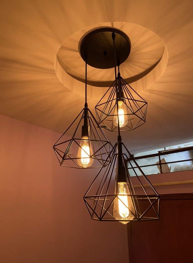SINOMAN Black Round Cluster Hanging Lights for Living Room/Lights for Ceiling/Hanging Lamps for Home Decoration/Decorative Hanging Lights,Metal (Diamond Tripple, with Bulb) - Image 1