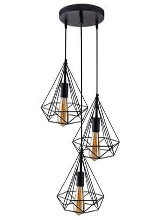 SINOMAN Black Round Cluster Hanging Lights for Living Room/Lights for Ceiling/Hanging Lamps for Home Decoration/Decorative Hanging Lights,Metal (Diamond Tripple, with Bulb) - Image 5