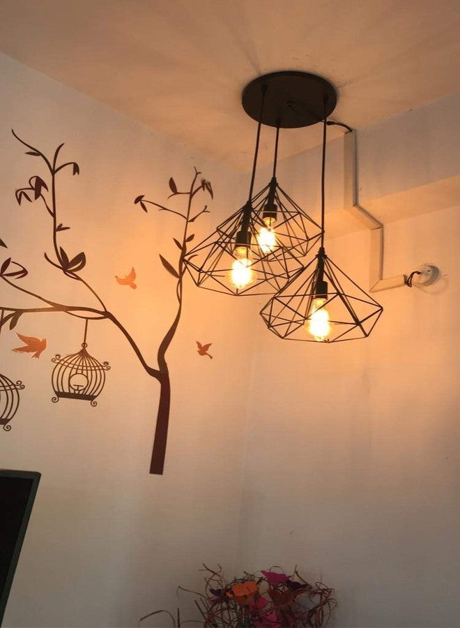 SINOMAN Black Round Cluster Hanging Lights for Living Room/Lights for Ceiling/Hanging Lamps for Home Decoration/Decorative Hanging Lights,Metal (Diamond Tripple, with Bulb) - Image 2