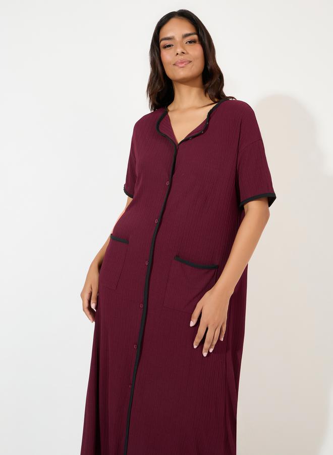 Styli Rib Contrast Edge Button Closure Nightshirt Dress  - Image 2