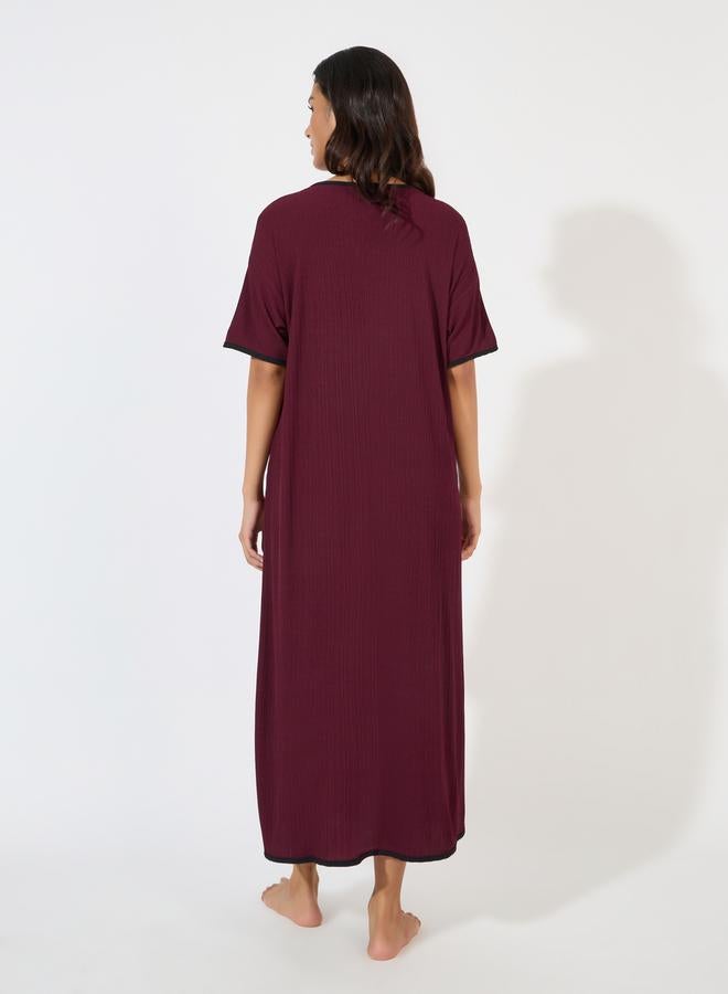 Styli Rib Contrast Edge Button Closure Nightshirt Dress  - Image 4
