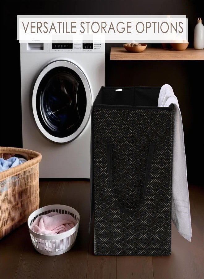 Kuber Industries Non Woven Clothes Basket (75 Ltr) Toy Storage Box | Foldable Laundry Bag | Lid & Handles | Clothes Dress Bin | Washing Cloth Basket | Golden Dot | Dhakkan Box | Black, 370 Mm, 530 Mm - Image 4