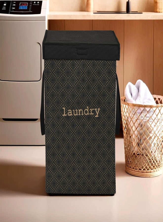 Kuber Industries Non Woven Clothes Basket (75 Ltr) Toy Storage Box | Foldable Laundry Bag | Lid & Handles | Clothes Dress Bin | Washing Cloth Basket | Golden Dot | Dhakkan Box | Black, 370 Mm, 530 Mm - Image 1