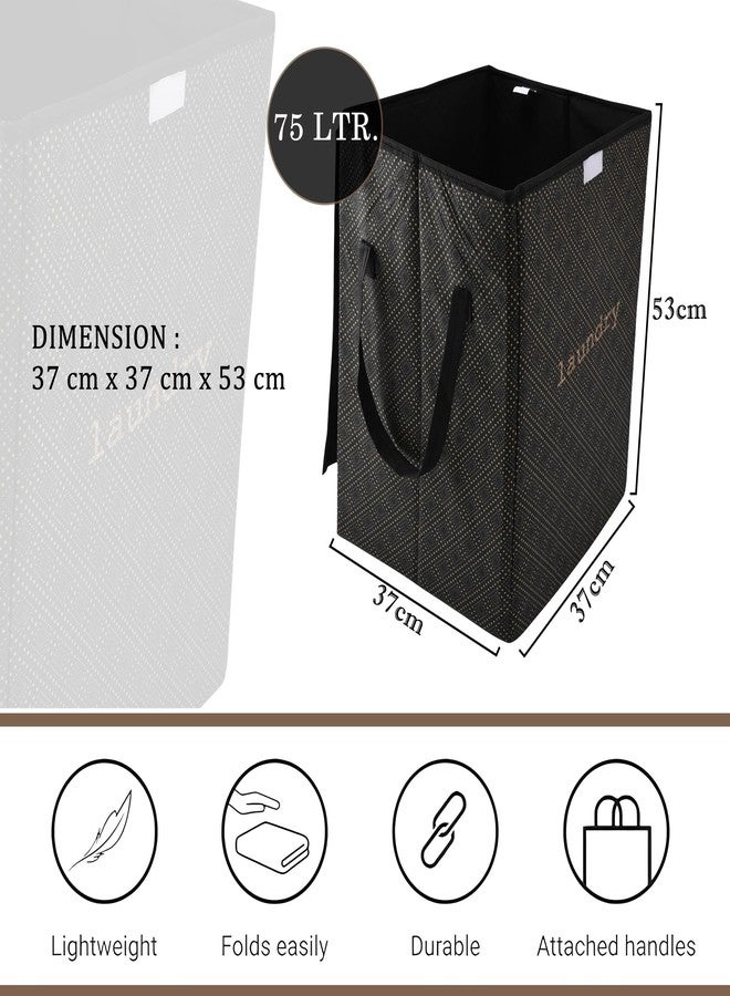 Kuber Industries Non Woven Clothes Basket (75 Ltr) Toy Storage Box | Foldable Laundry Bag | Lid & Handles | Clothes Dress Bin | Washing Cloth Basket | Golden Dot | Dhakkan Box | Black, 370 Mm, 530 Mm - Image 3