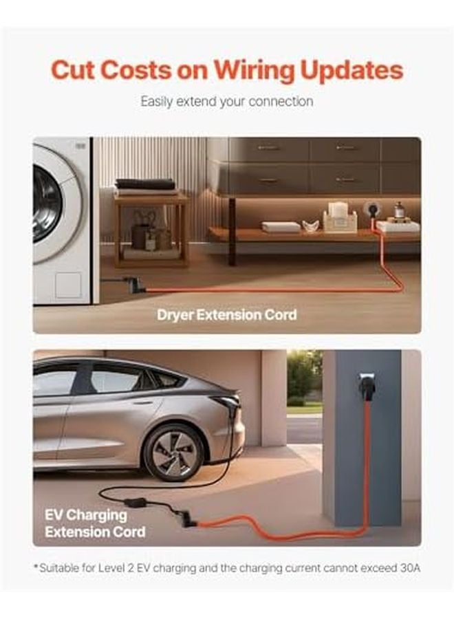 10 قدم سلك تمديد مجفف ثقيل STW 30A متوافق مع شاحن السيارات الكهربائية NEMA 10-30P إلى 10-30R - Image 5