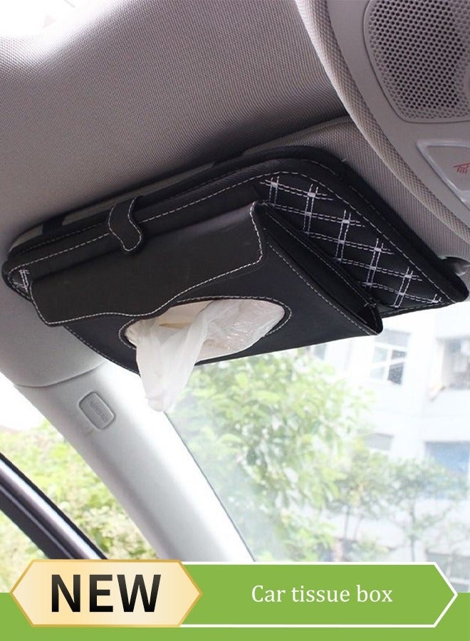 Car Tissue Holder Car Visor Tissue Box PU Leather Car Sun Visor Tissue Holder Sun Visor Hanging Paper Towel Clips Holder Multifunctional Black Car Tissue Face Mask Box for Sun Visor Seat Door - Image 1