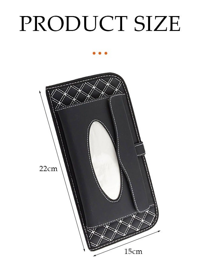 Car Tissue Holder Car Visor Tissue Box PU Leather Car Sun Visor Tissue Holder Sun Visor Hanging Paper Towel Clips Holder Multifunctional Black Car Tissue Face Mask Box for Sun Visor Seat Door - Image 4