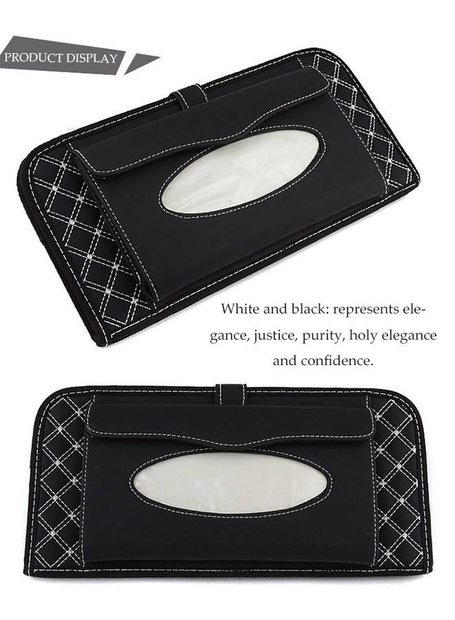 Car Tissue Holder Car Visor Tissue Box PU Leather Car Sun Visor Tissue Holder Sun Visor Hanging Paper Towel Clips Holder Multifunctional Black Car Tissue Face Mask Box for Sun Visor Seat Door - Image 5
