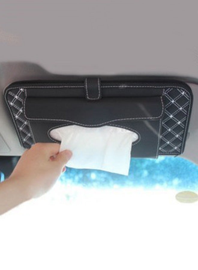 Car Tissue Holder Car Visor Tissue Box PU Leather Car Sun Visor Tissue Holder Sun Visor Hanging Paper Towel Clips Holder Multifunctional Black Car Tissue Face Mask Box for Sun Visor Seat Door - Image 2