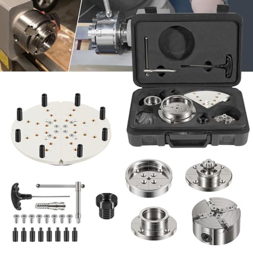 Deargooday 4 Inch Wood Lathe Chuck Set 1" x 8 tpi Thread & 3/4"x16 tpi Adapter, Self Centering 4 Jaw Wood Turning Chuck set with 3 frequently used types of Jaws - Image 1