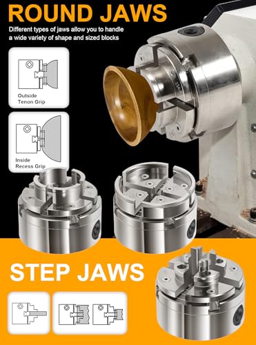 Deargooday 4 Inch Wood Lathe Chuck Set 1" x 8 tpi Thread & 3/4"x16 tpi Adapter, Self Centering 4 Jaw Wood Turning Chuck set with 3 frequently used types of Jaws - Image 3