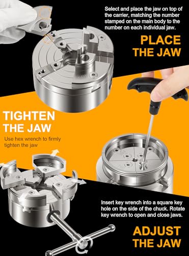 Deargooday 4 Inch Wood Lathe Chuck Set 1" x 8 tpi Thread & 3/4"x16 tpi Adapter, Self Centering 4 Jaw Wood Turning Chuck set with 3 frequently used types of Jaws - Image 5
