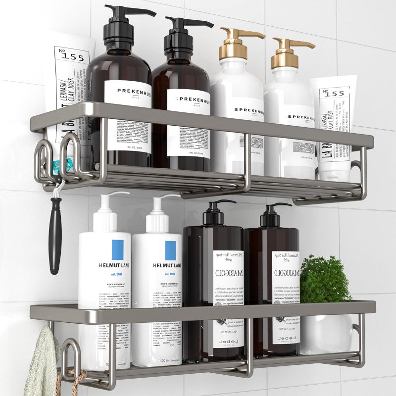Kitsure 2 Pack Rustproof Shower Caddy  Minimalist Style Bathroom Shelves WallMounted Shower Shelf Large CapacityDurable Bathroom Accessory Large Grey