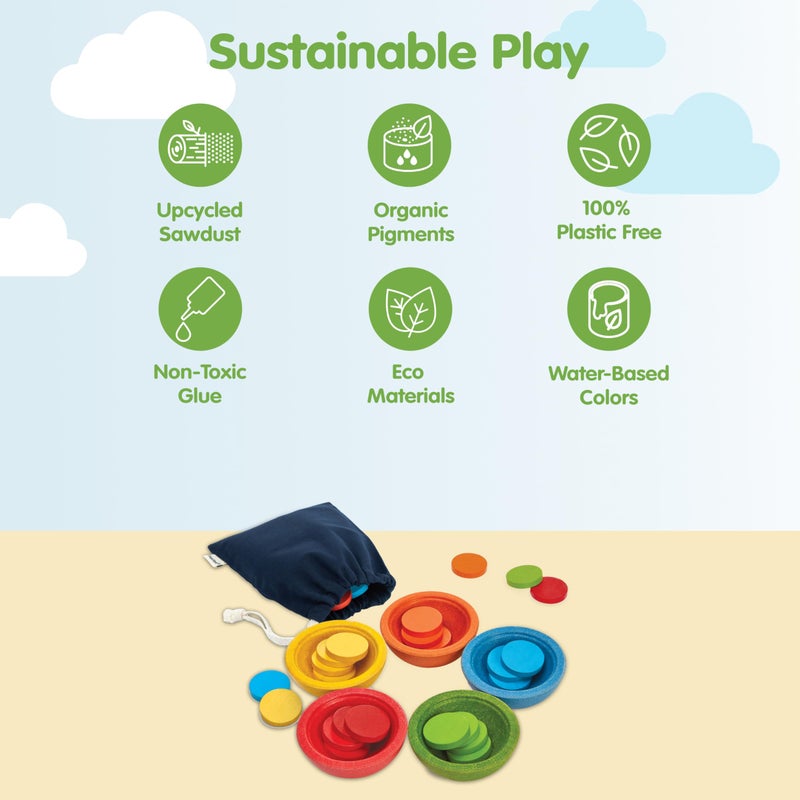 PlanToysÂ® Wooden Sort & Count Cups Montessori Math Toy | Color Sorting Counting Game for Toddlers | Preschool Educational Learning Toys for Fine Motor Skill Development - Image 3