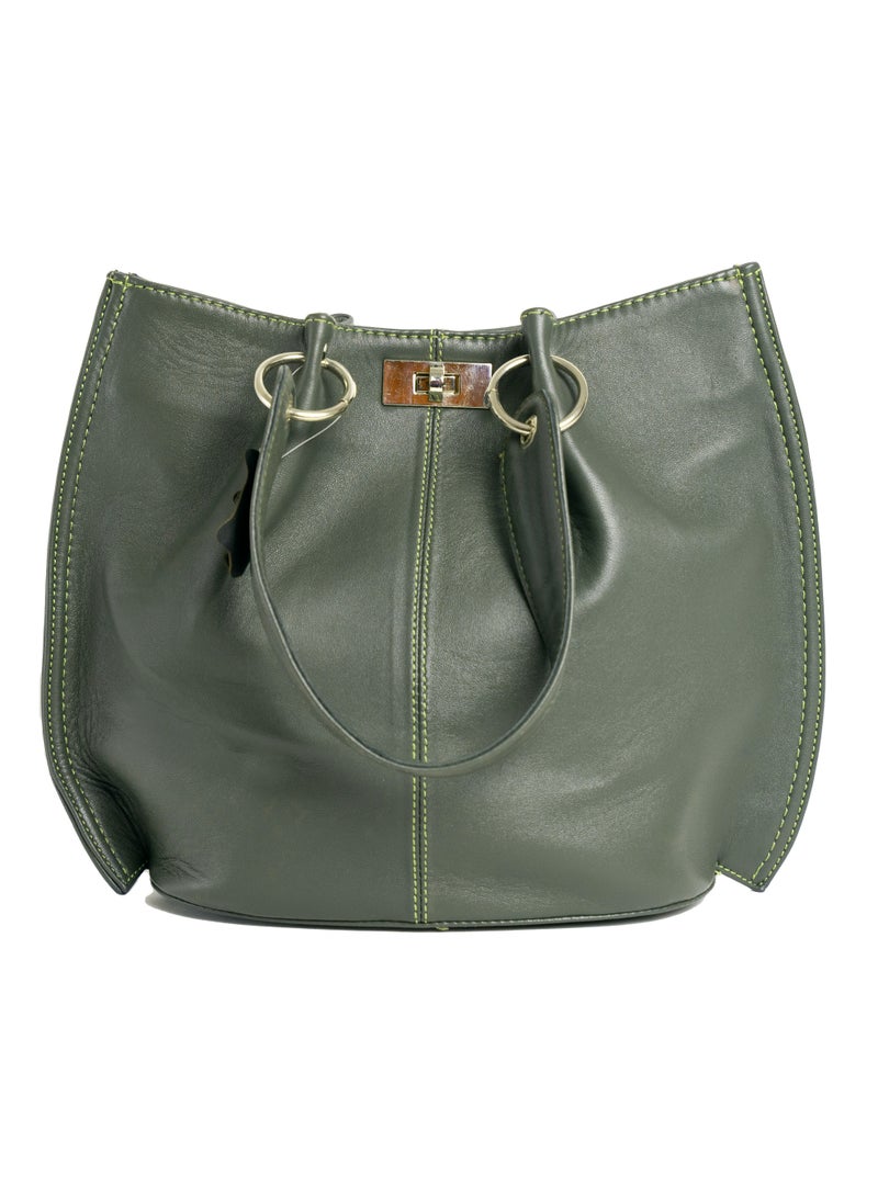 Elegant Women's Leather Handbag & Shoulder Bag with Metal Lock - Image 1