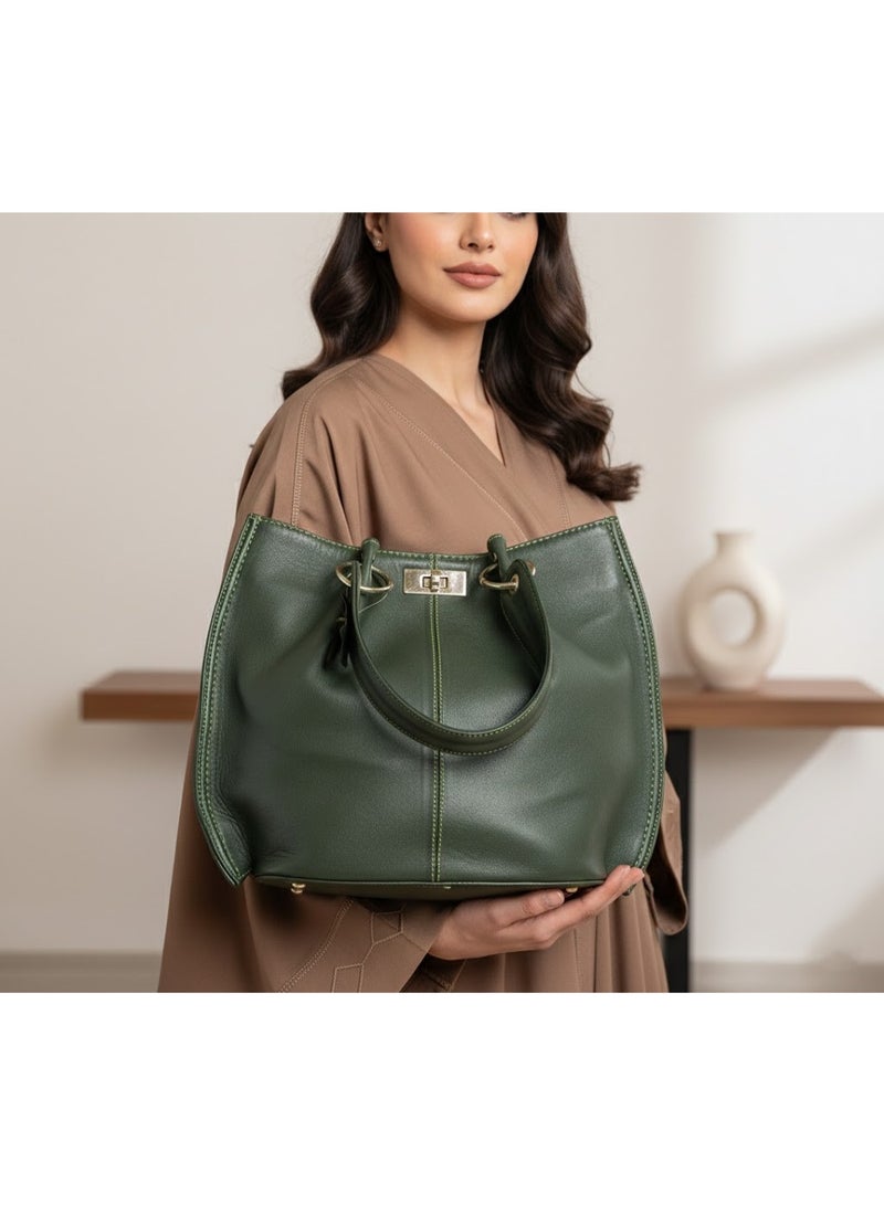 Elegant Women's Leather Handbag & Shoulder Bag with Metal Lock - Image 3