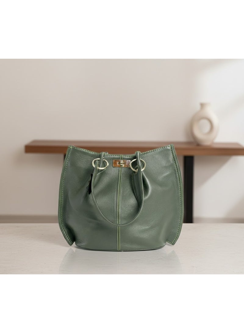 Elegant Women's Leather Handbag & Shoulder Bag with Metal Lock - Image 2