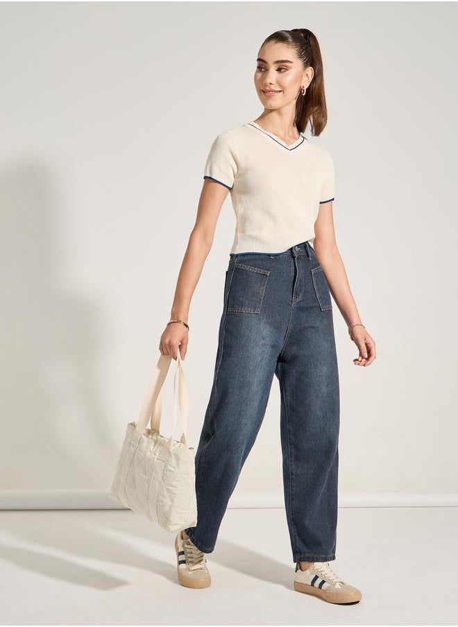 Take Two - Double Patch Pocket Detail Mom Jeans - Image 1