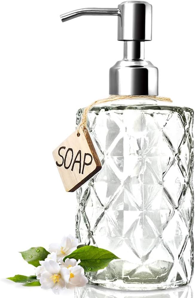 Luxansa Pack of 1 Clear Glass Liquid Soap Dispenser Set for Bathroom, Wash Basin Hand wash Accessories Bottle, Handwash Dispenser with Press Pump Bottle, Sanitizer Dispenser for Kitchen - Image 1
