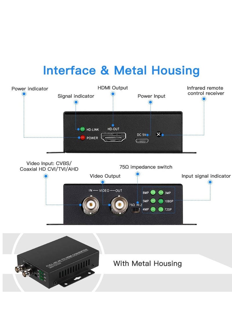 KASTWAVE - TVI/CVI/AHD to HDMI Converter Adapter, Full HD 4K 720P/1080P/3MP/4MP/5MP/8MP BNC to HDMI Video Converter for Monitor HDTV DVRs, Convert TVI CVI AHD CVBS BNC Etc Video Signal to HDMI, Black - Image 1