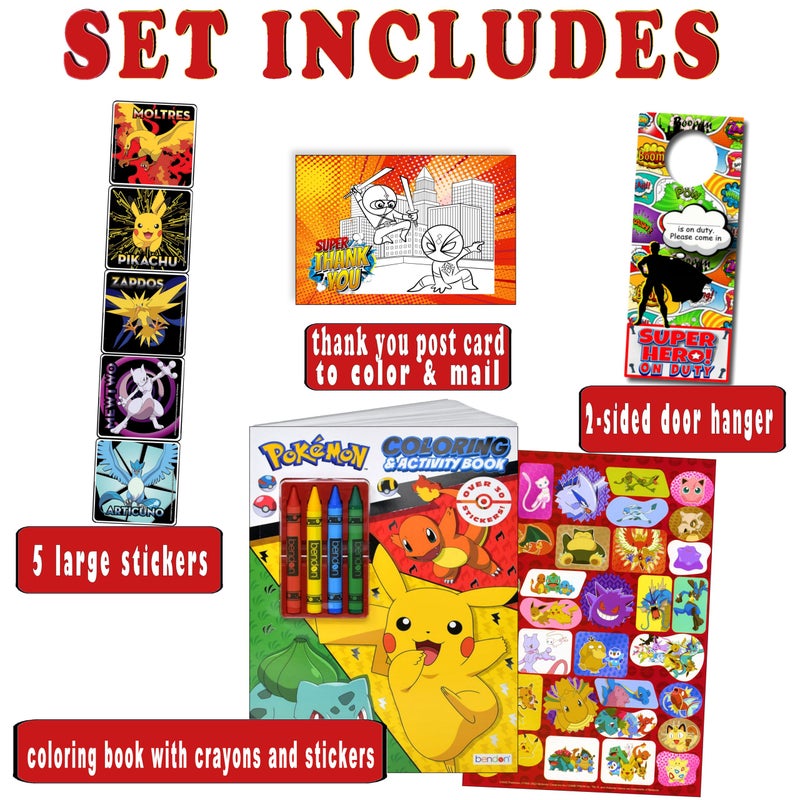 Bendon Pokemon Stickers Activity Set - Bundle Includes Pokemon Coloring Book with Stickers, Reward Stickers, Pokemon Craft Door Hanger - Image 2