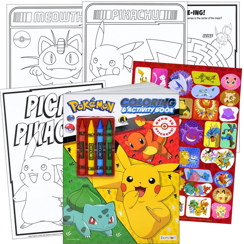 Bendon Pokemon Stickers Activity Set - Bundle Includes Pokemon Coloring Book with Stickers, Reward Stickers, Pokemon Craft Door Hanger - Image 3