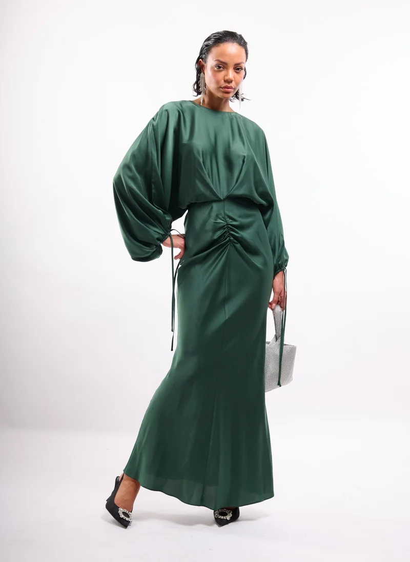 Faia MAXI BIAS CUT DRESS WITH BALLOON SLEEVES IN DARK GREEN