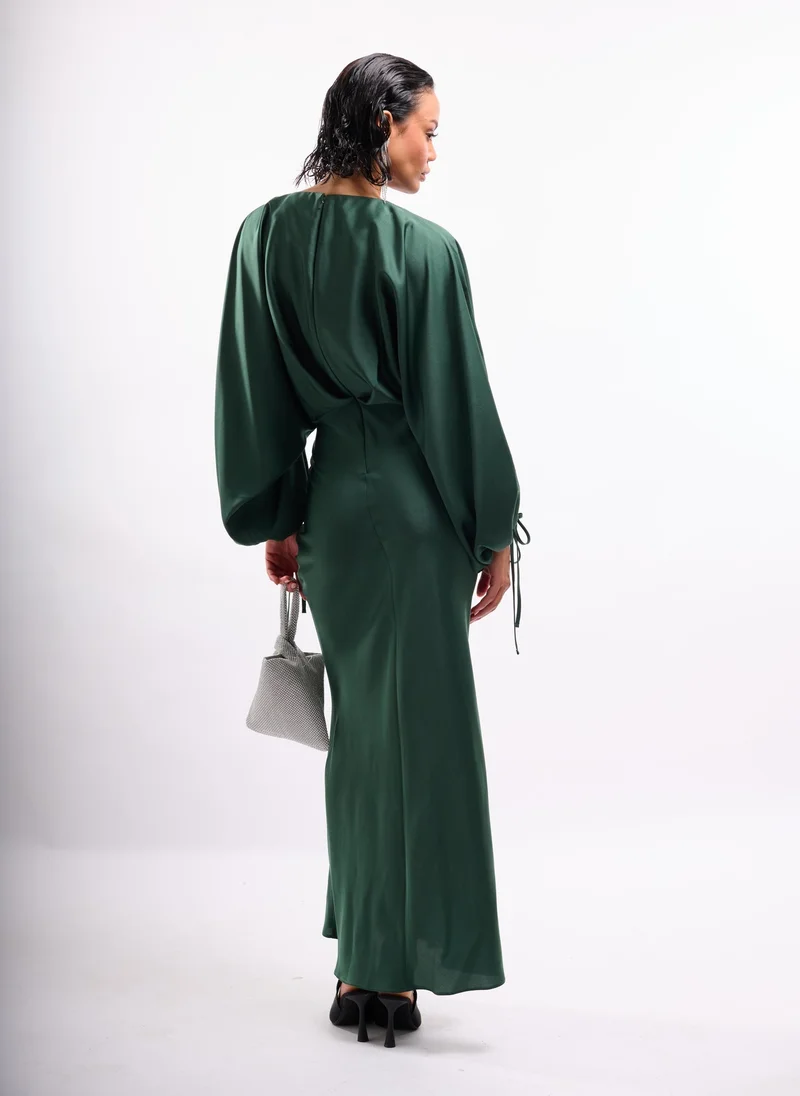 Faia dark green Dark Green Maxi Dress with Balloon Sleeves for Women | Best Price UAE