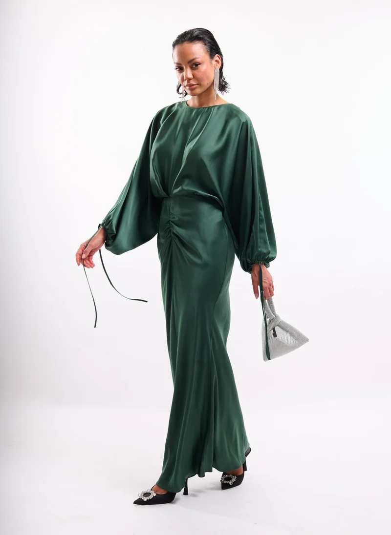 Faia dark green Dark Green Maxi Dress with Balloon Sleeves for Women | Best Price UAE