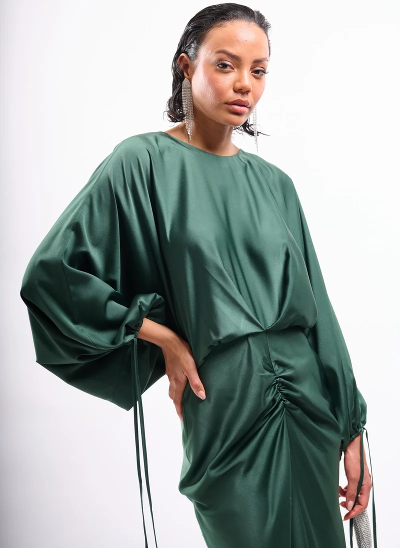 Faia dark green Dark Green Maxi Dress with Balloon Sleeves for Women | Best Price UAE