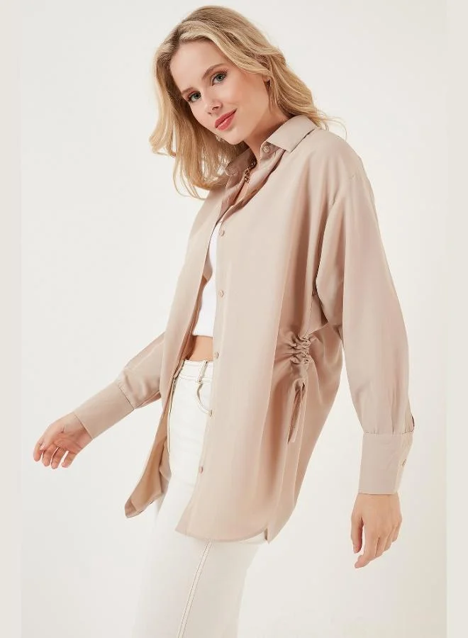 ليلا قميص قطني كاجوال بتفاصيل ثنيات للنساء