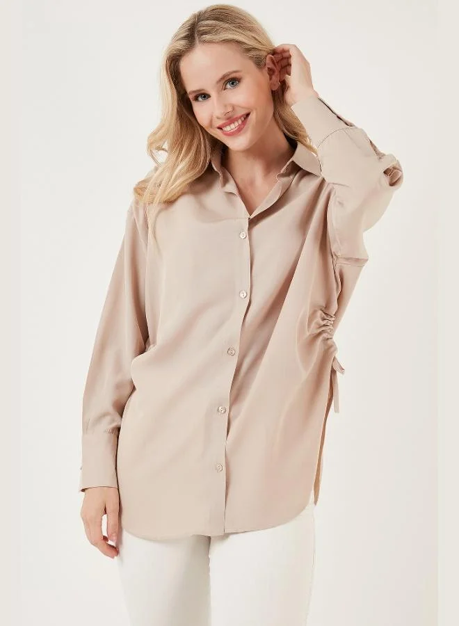 ليلا قميص قطني كاجوال بتفاصيل ثنيات للنساء