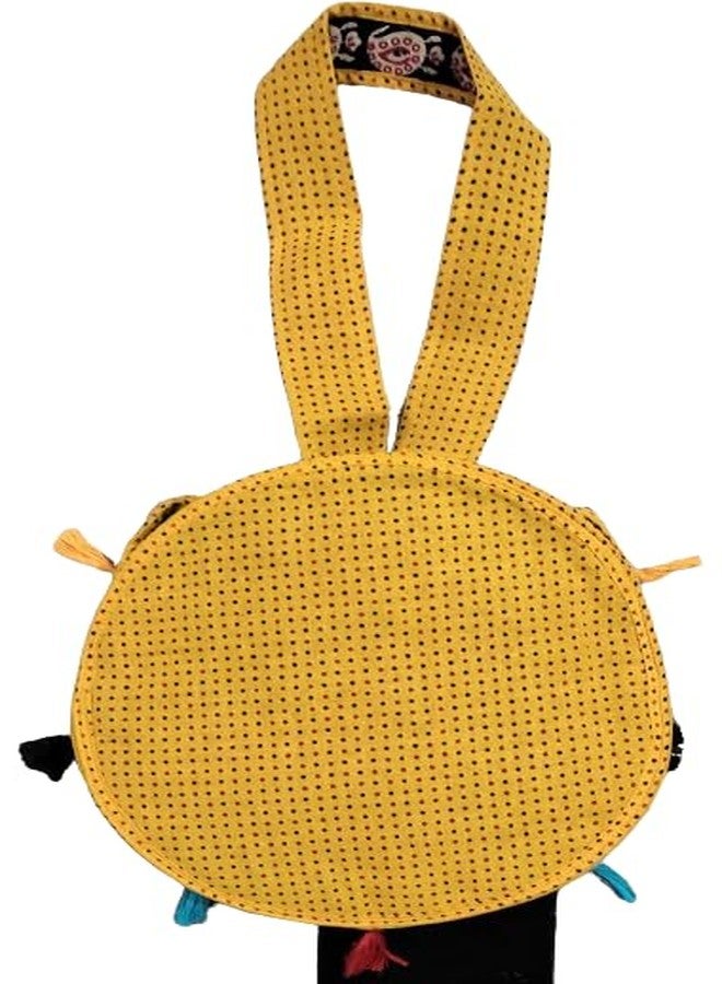 Indiacraft Handmade Round cotton Side Sling Bag (Yellow) - Image 2