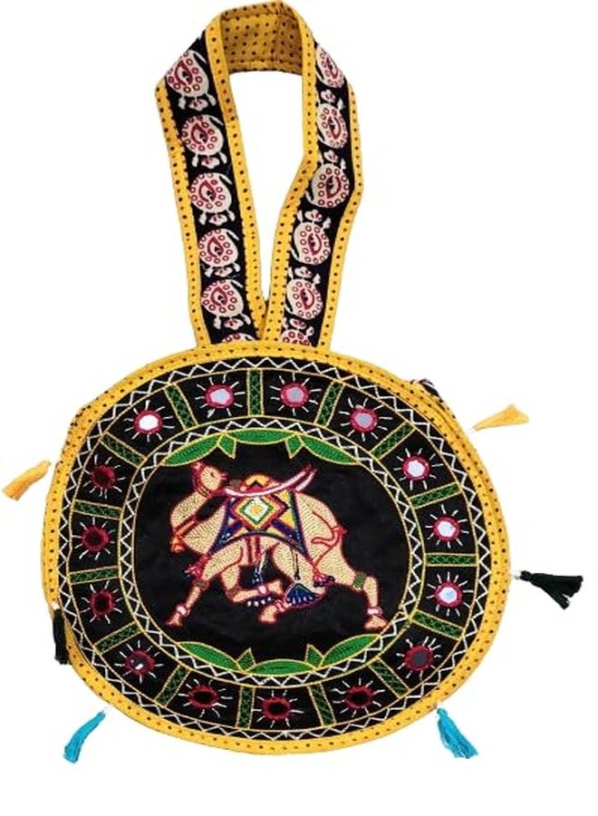 Indiacraft Handmade Round cotton Side Sling Bag (Yellow) - Image 1