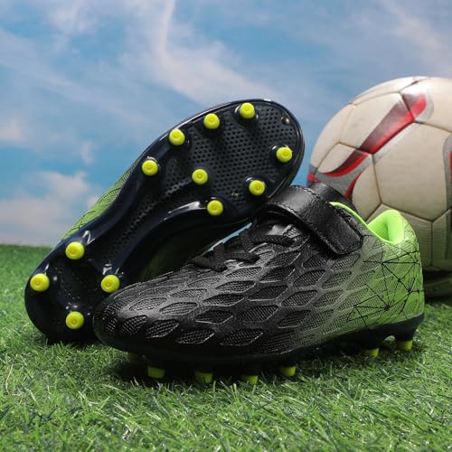 Skerxut Soccer Cleats Kids Firm Ground Football Shoes Boys Girls Athletic Outdoor BlackGreen Little Kid 13 Numeric US Footwear Size System Medium - Image 3