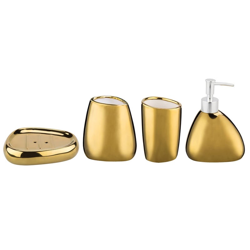 MyGift 4 Pc Complete Set Modern Ceramic Gold Bathroom Accessories Set with Soap Dispenser, Tumbler, Toothbrush Holder and Soap Dish, Bathroom Organizer Accessory for Modern Home Decor - Image 4