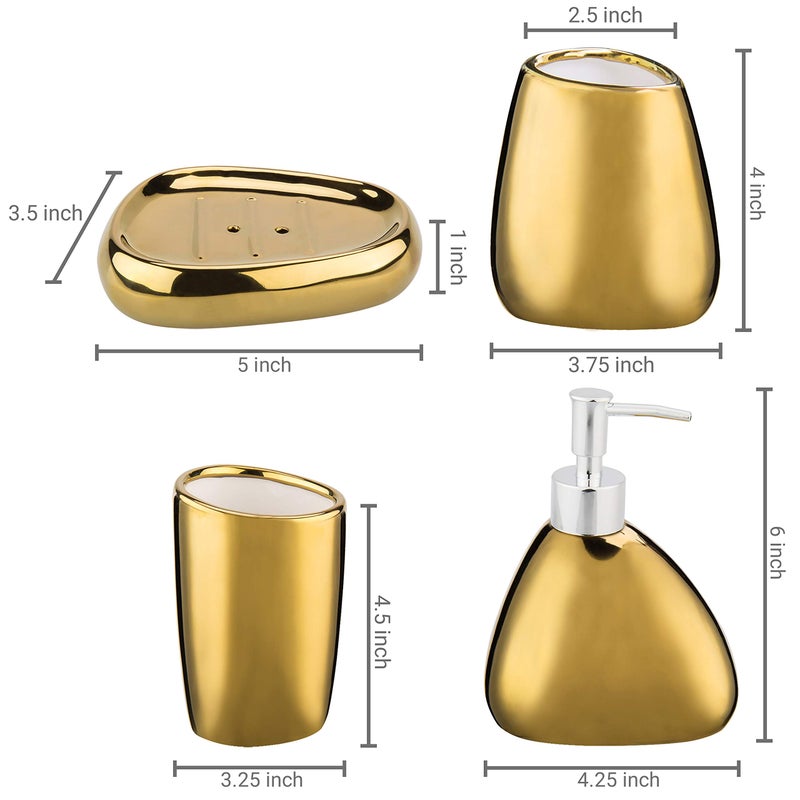 MyGift 4 Pc Complete Set Modern Ceramic Gold Bathroom Accessories Set with Soap Dispenser, Tumbler, Toothbrush Holder and Soap Dish, Bathroom Organizer Accessory for Modern Home Decor - Image 5