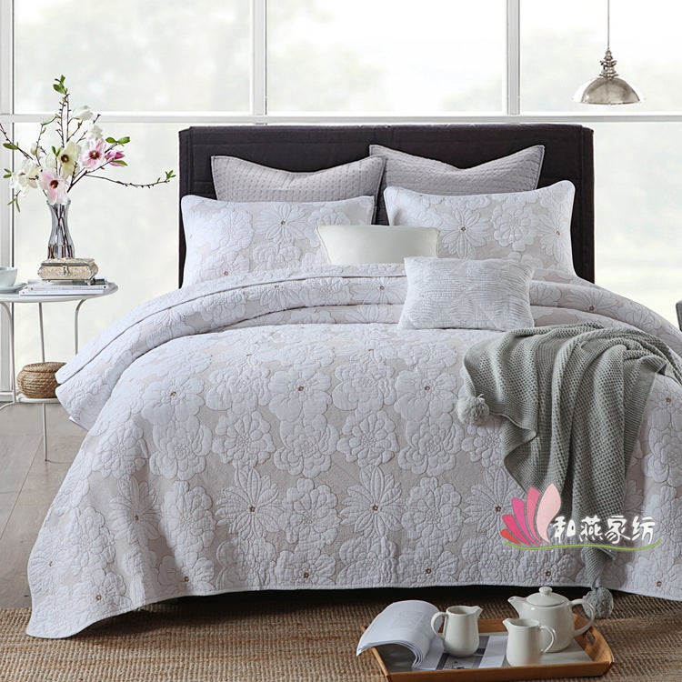 Export Pure Cotton Quilt Quilt Pure Cotton Bed Cover Three-Piece Set American Plain Embroidered Quilted Bed Cover Summer Cool Quilt - Image 1