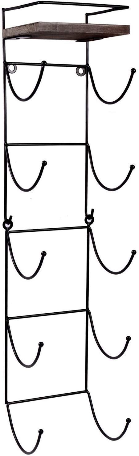 Indian Decor 28585 Towel Rack Wall Mounted with Top Shelf,Towel/Wine Rack Holder Organizer with 5 Compartments and Top Wooden Shelf for Bathroom Storage 30.7" L x 7" W  - Image 1