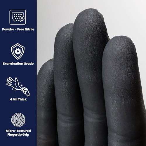 Adenna Night Angel 4 mil Nitrile Powder Free Exam Gloves (Black, Medium) Box of 100 - Image 2
