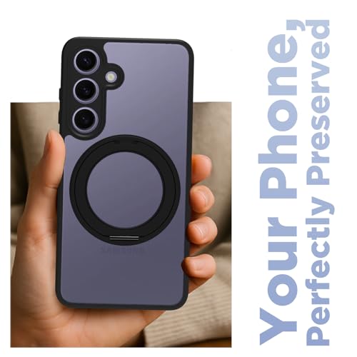 RIGGEAR Shockproof Sleek Hybrid Armor 360° Rotating Magnetic Ring Stand Back Cover Case Compatible with MagSafe Accessories for Samsung Galaxy S24 (Clear PC + Black TPU Bumper) - Image 5